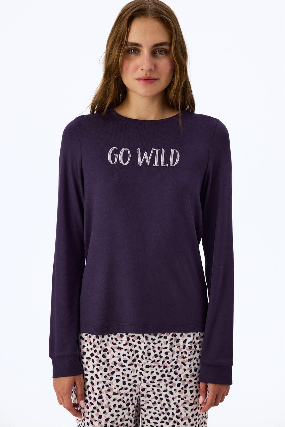 Midnight Mood Slogan Print Long Sleeve T-Shirt Pyjama Top by PENTI