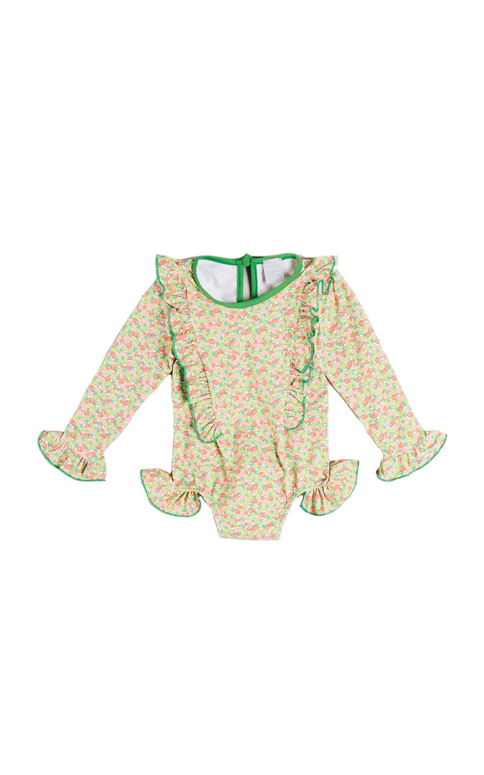 Pepa London Kids' Annie Apple Print Ruffle Detail Long Sleeve Swimsuit - Moda Operandi by PEPA LONDON