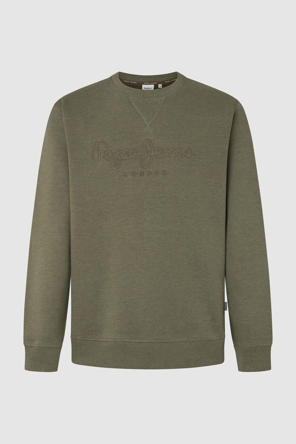 Pepe Jeans New Nouvel Centre Logo Crew Neck Sweatshirt Khaki by PEPE JEANS