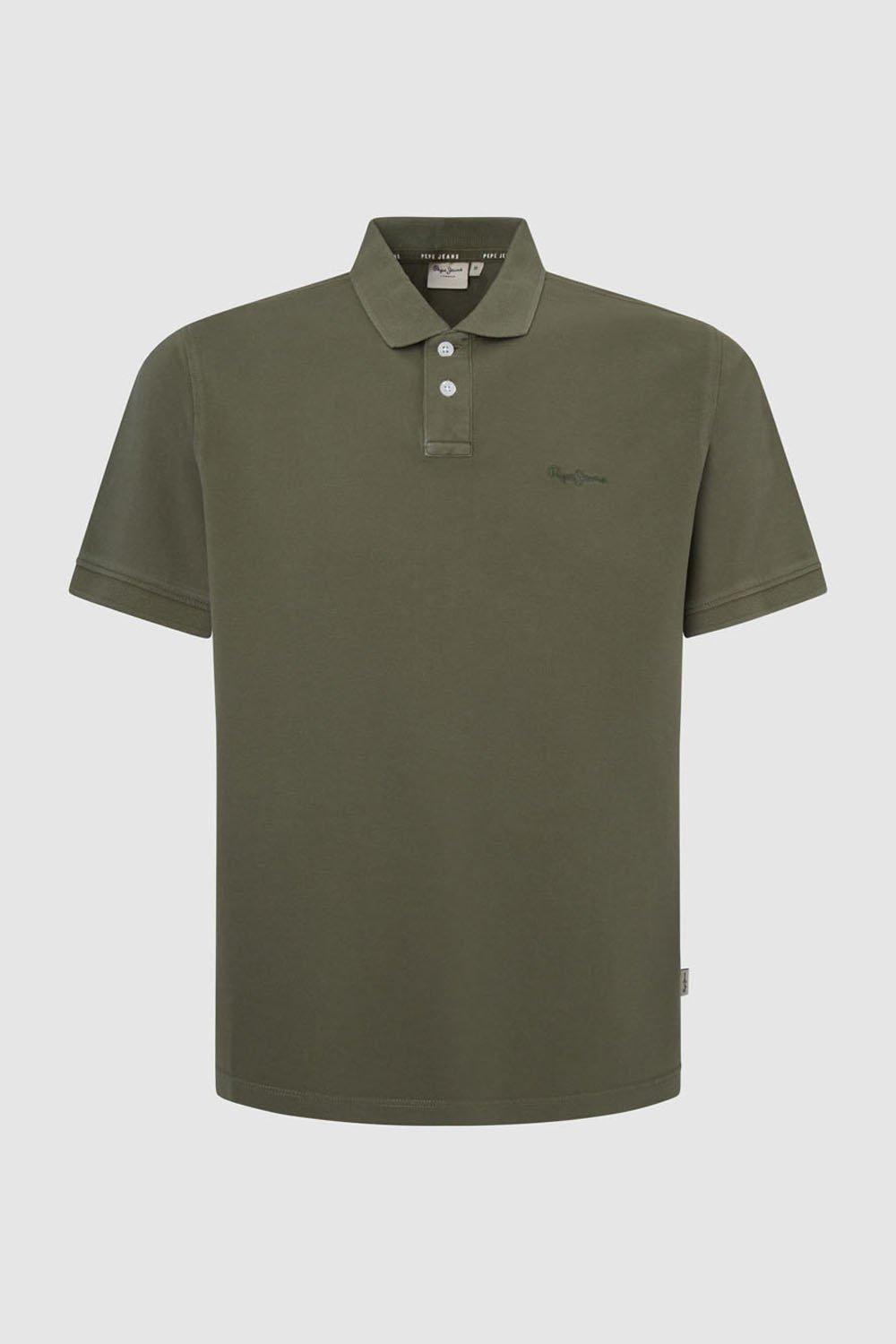 Pepe Jeans New Oliver Garment Dyed Small Logo Short Sleeve Polo Shirt Khaki by PEPE JEANS