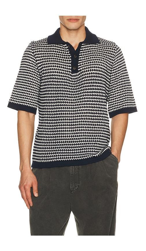 PEREGRINE Island Crochet Button Polo in Blue by PEREGRINE