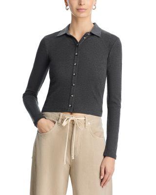 Amee Luxe Rib Long Sleeve Button Polo by PERFECTWHITETEE