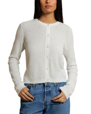 Pointelle Button Down Long Sleeve Sweater by PERFECTWHITETEE