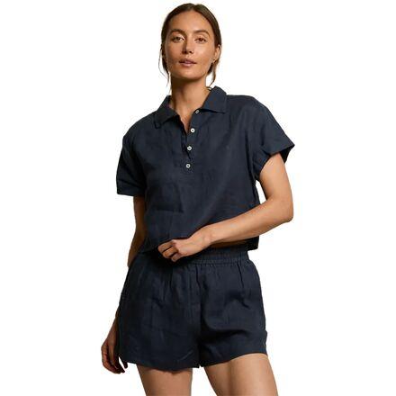 Tabitha Linen 1/4 Button Down Collared T-Shirt by PERFECTWHITETEE