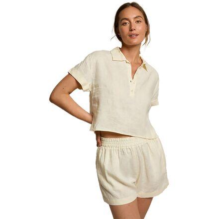 Tabitha Linen 1/4 Button Down Collared T-Shirt by PERFECTWHITETEE
