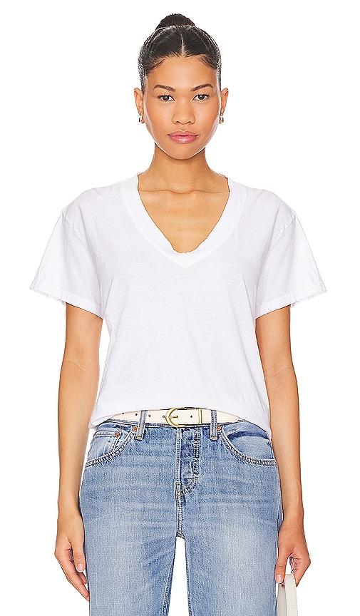 perfectwhitetee Cotton Boxy V Neck Tee in White by PERFECTWHITETEE