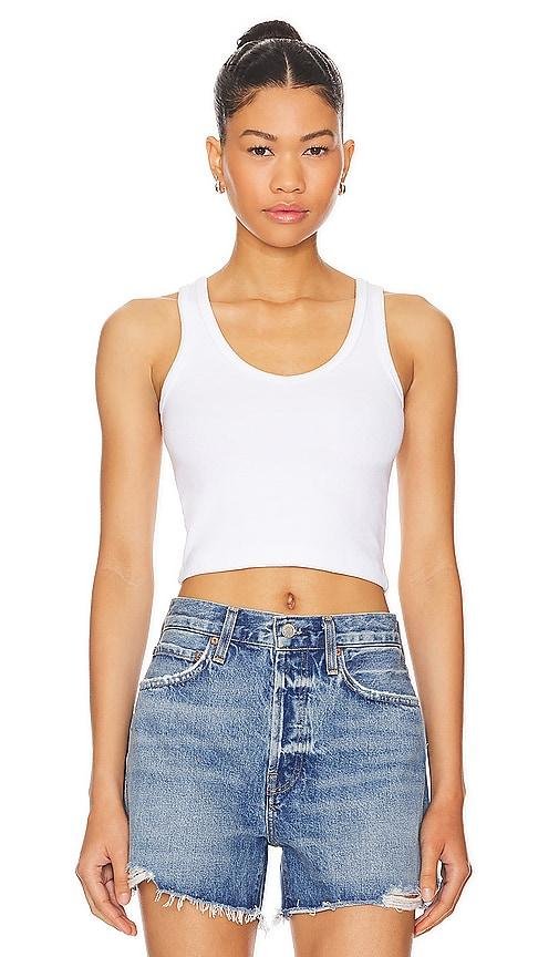 perfectwhitetee Cropped Cotton Ribbed Layering Tank in White by PERFECTWHITETEE