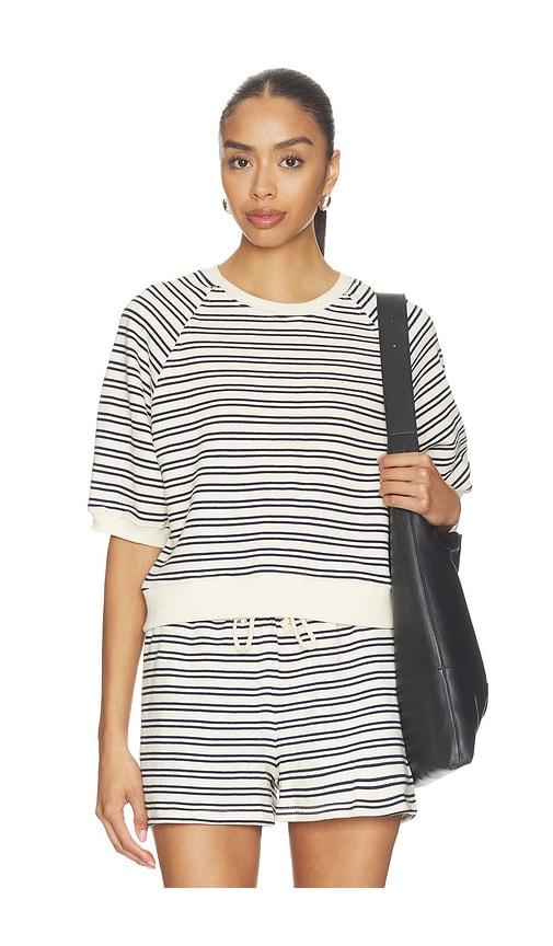 perfectwhitetee French Terry Bubble Sleeve Sweatshirt in Cream,Navy by PERFECTWHITETEE