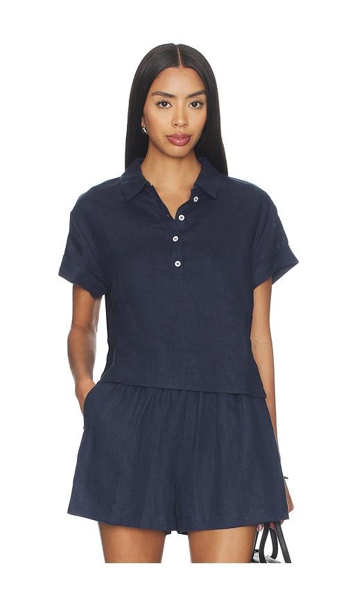 perfectwhitetee Linen 1/4 Button Down Collared Tee in Navy by PERFECTWHITETEE