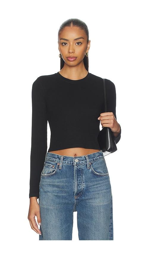 perfectwhitetee Sienna Luxe Rib Cropped Long Sleeve in Black by PERFECTWHITETEE