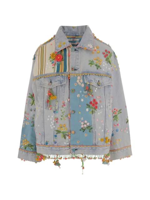 floral-embroidered denim jacket by PERO