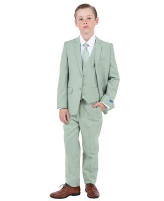 Little Boys 5 Piece Sage Pastel Suit,Vest,Pants,Shirt and Tie Set by PERRY ELLIS