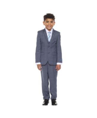 Little Boys 5 Piece Windowpane Suit,Vest,Pants,Shirt and Tie Set by PERRY ELLIS