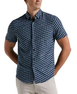 Men's Slim Fit Hash Mark Short Sleeve Button-Front Shirt by PERRY ELLIS Men's Slim Fit Hash Mark Short Sleeve Button-Front Shirt by PERRY ELLIS
