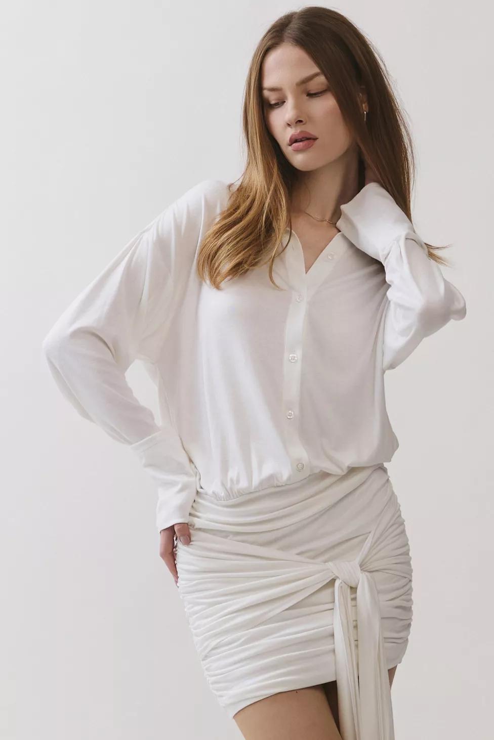 Personal Code Athena Button Down Mini Dress With Drape Tie by PERSONAL CODE