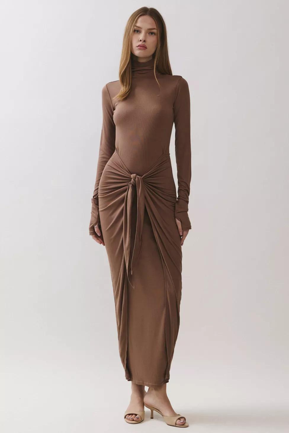 Personal Code Rosaline Turtleneck Maxi Dress With Knot Tie by PERSONAL CODE