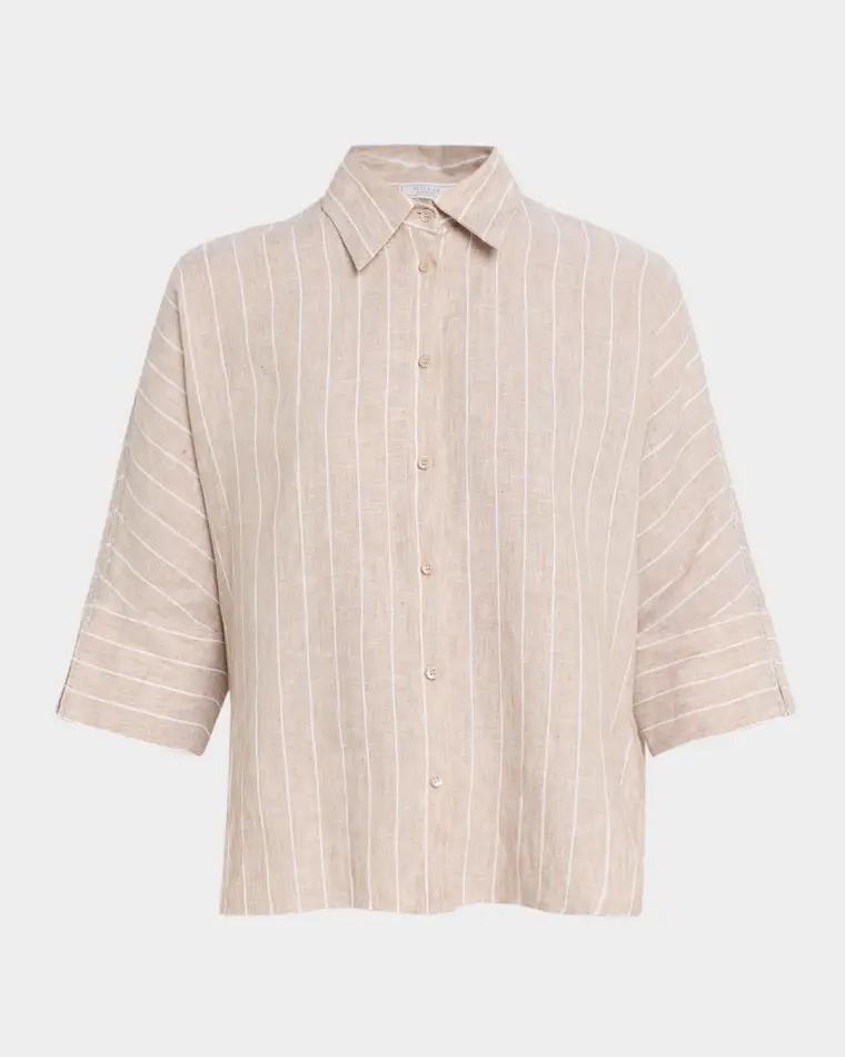 Chain-Trim Linen Shirt by PESERICO