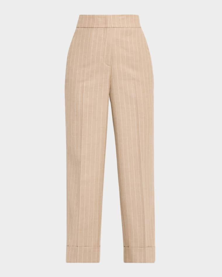 Cropped Pinstripe Wool-Blend Pants by PESERICO