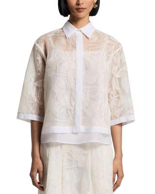 Embroidered Mixed Media Blouse by PESERICO