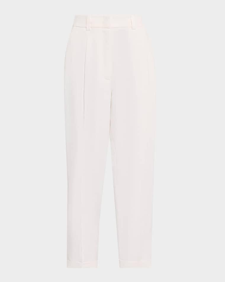 Linen-Blend Cropped Straight-Leg Pants by PESERICO