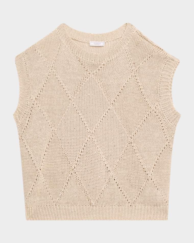 Linen Cotton Cap-Sleeve Tricot Sweater by PESERICO