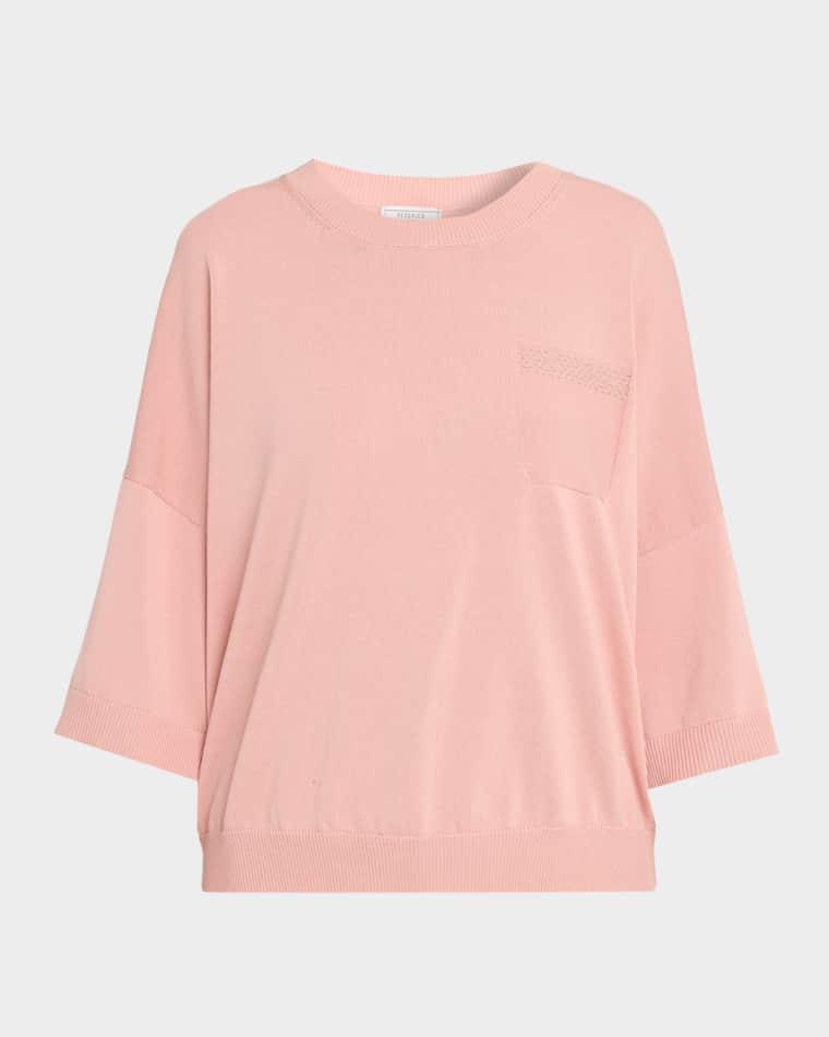 Pure Cotton Yarn Elbow-Sleeve Sweater by PESERICO