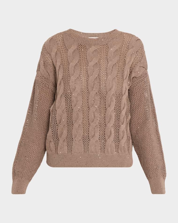 Sequined Cotton Cordonnet Knit Sweater by PESERICO