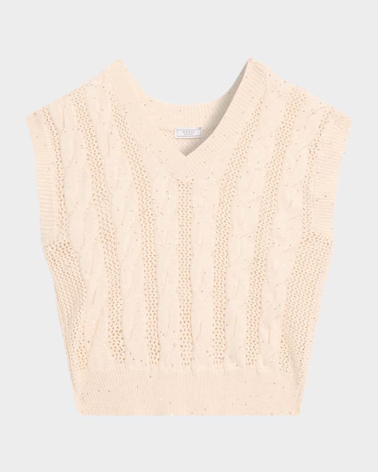 Sequined Cotton Cordonnet Sweater Vest by PESERICO