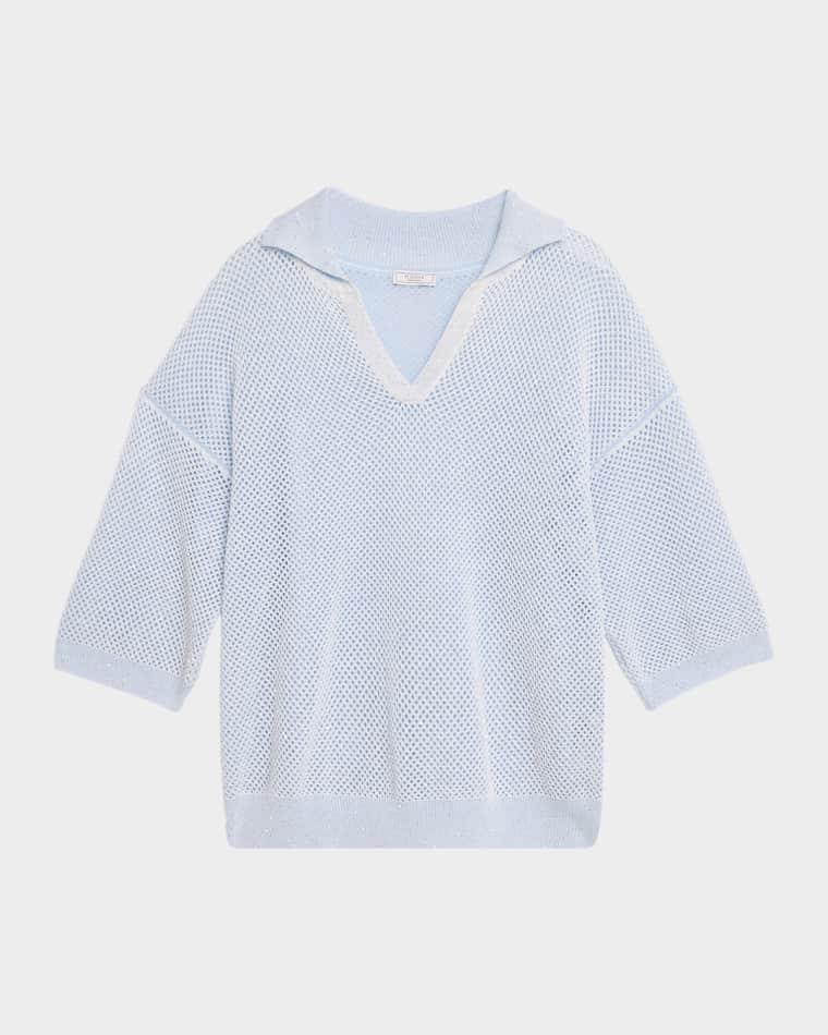 Sequined Cotton Yarn Polo Shirt by PESERICO