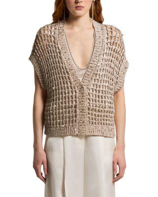 Sequinned Open Knit Sweater by PESERICO