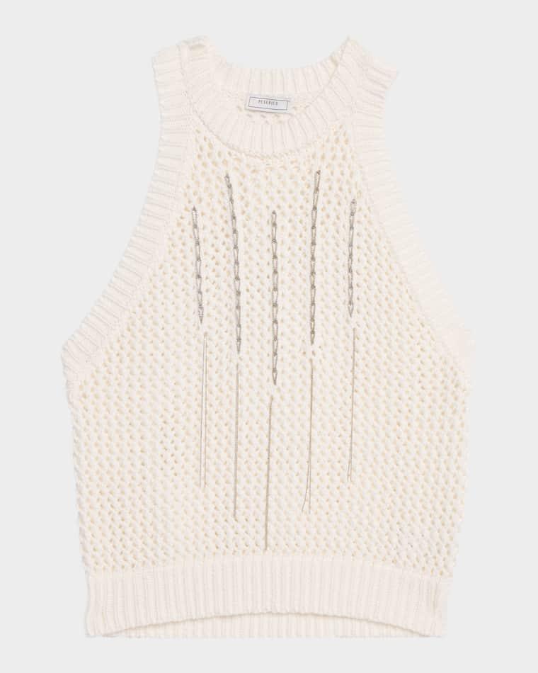 Sleeveless Cotton Knit Ribbon Top by PESERICO