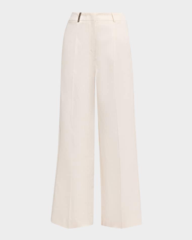 Stretch Cotton Sateen Palazzo Trousers by PESERICO
