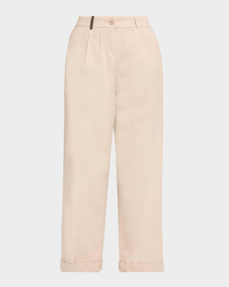 Stretch Cotton Straight-Leg Trousers by PESERICO