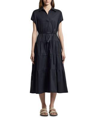 V Neck Leaf Collar Midi Dress by PESERICO