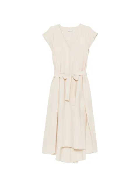 V-neck belted-waist midi dress by PESERICO