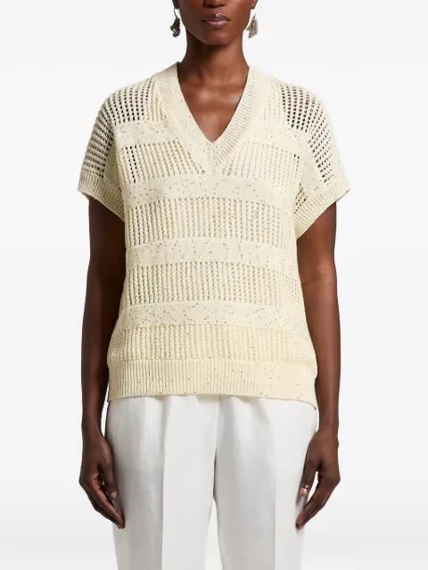 V-neck open knit top by PESERICO
