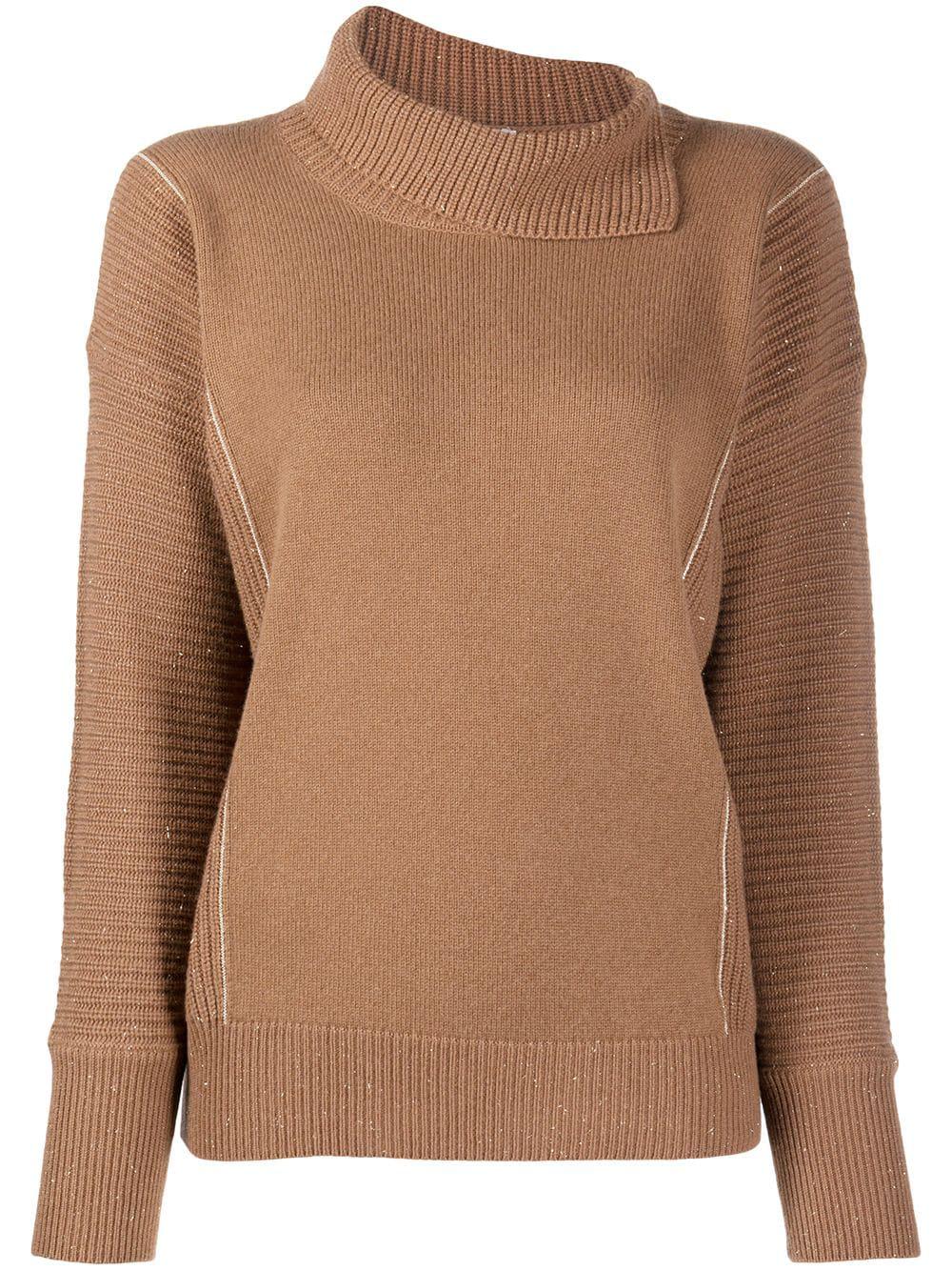 asymmetric high neck knitted jumper by PESERICO