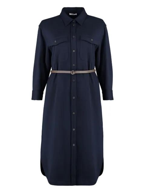 belted flap-pocket midi shirt dress by PESERICO
