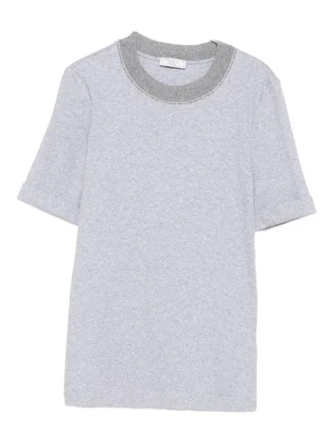 embellished-neck T-shirt by PESERICO