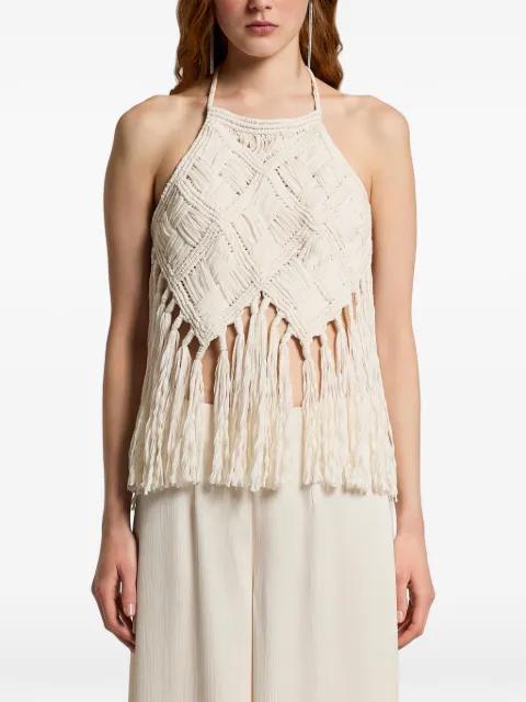 fringe woven halter knitted top by PESERICO