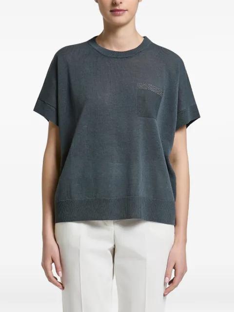 monili-embellished pocket sweater by PESERICO