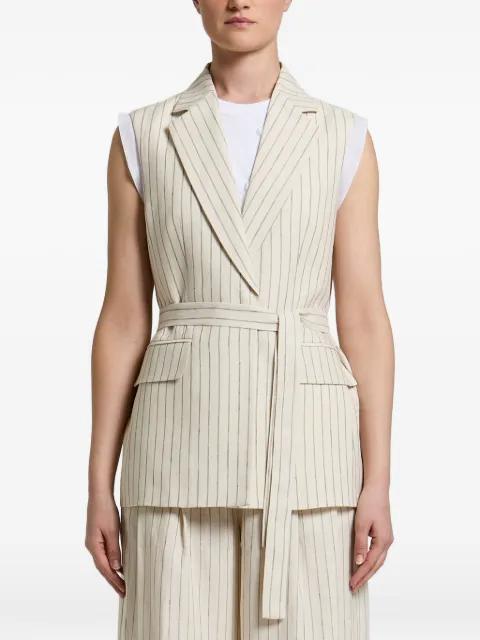 pinstripe-pattern belted jacket by PESERICO