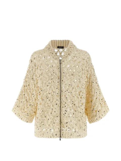 sequin-details cotton cardigan by PESERICO