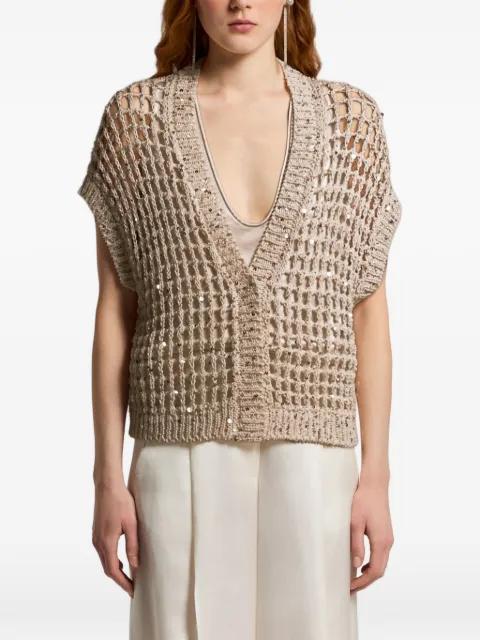 sequin-embellished open-knit cardigan by PESERICO