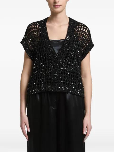 sequin-embellished open-knit cardigan by PESERICO
