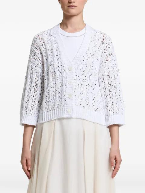 sequin-embellished open-knit cardigan by PESERICO