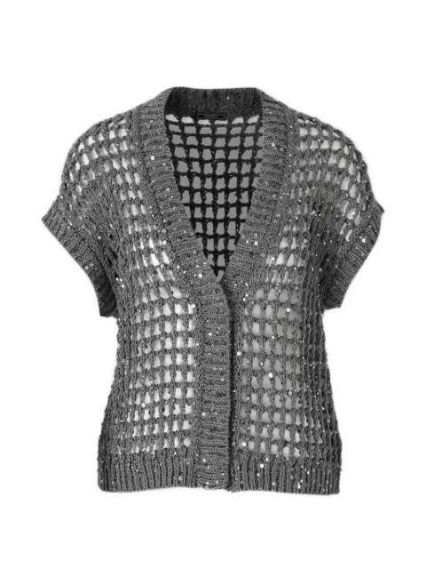 sequin-embellished open-knit cotton cardigan by PESERICO