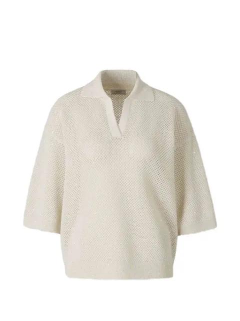 sequin-embellishment V-neck T-shirt by PESERICO