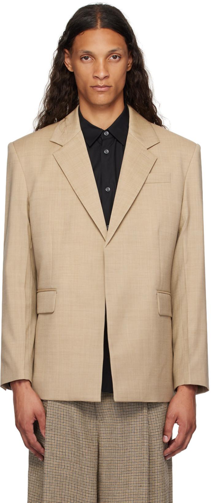 Tan Padded Shoulder Blazer by PETER DO