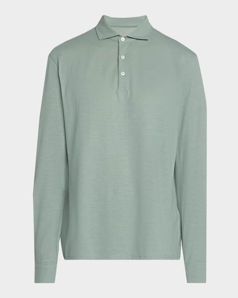 Men's Crown Crafted Cool Cotton Long-Sleeve Polo Shirt by PETER MILLAR